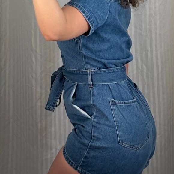Denim Tie-Waist Romper - Picture 8 of 8